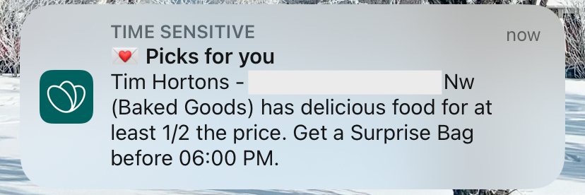 A text message from Too Good To Go