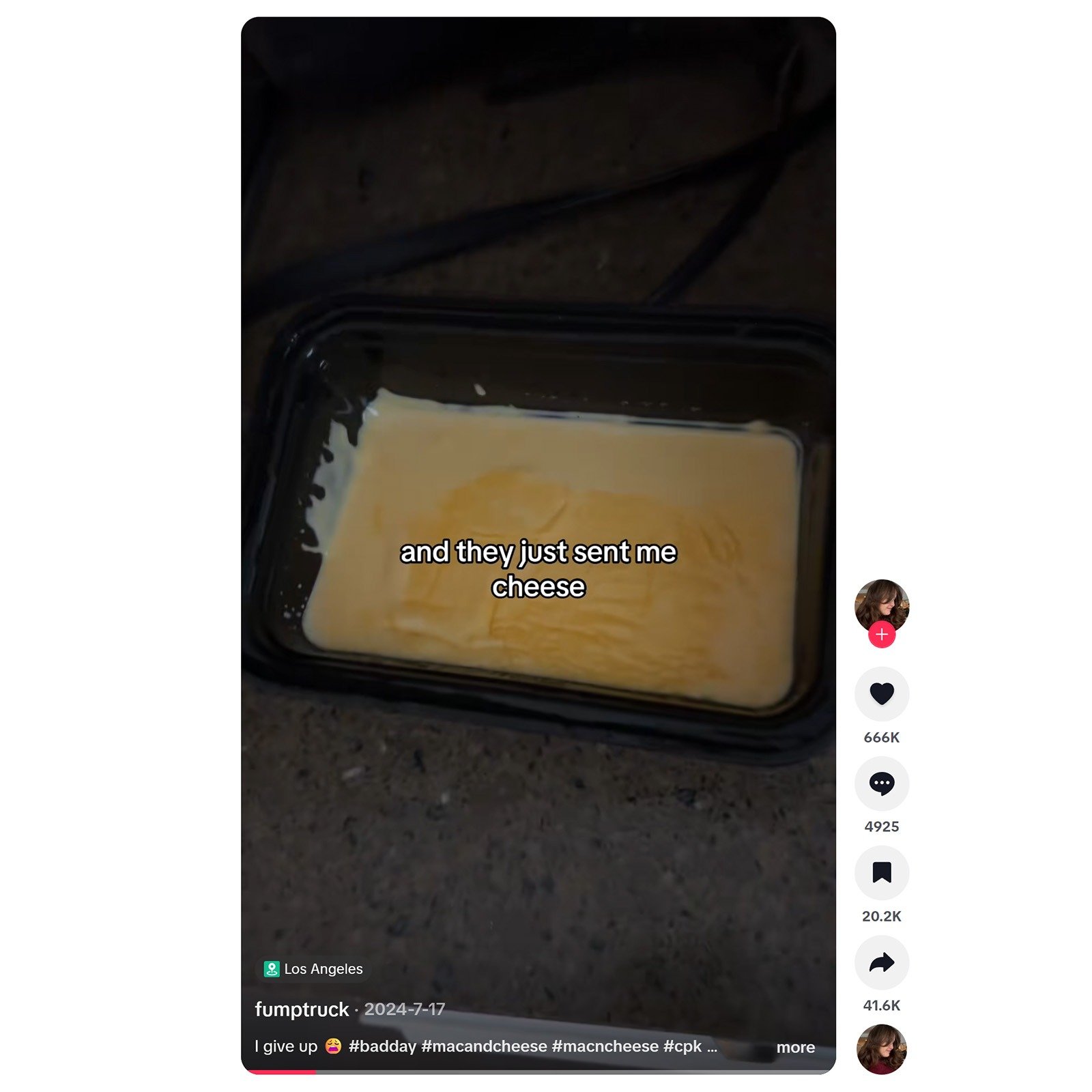 Viral TikTok video showing a mac and cheese order with only melted cheese and no noodles