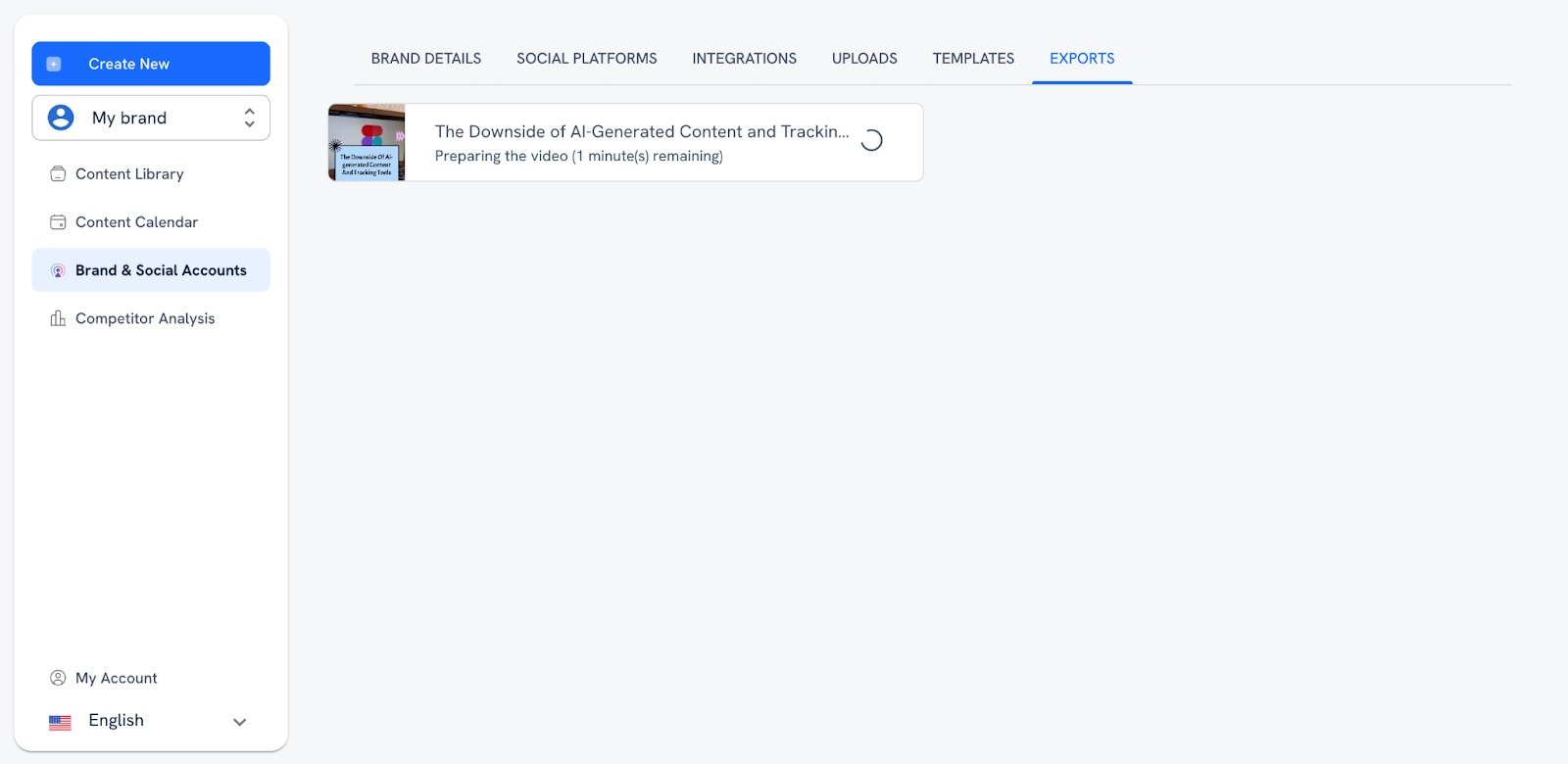 The Exports tab in Brand & Social Accounts.
